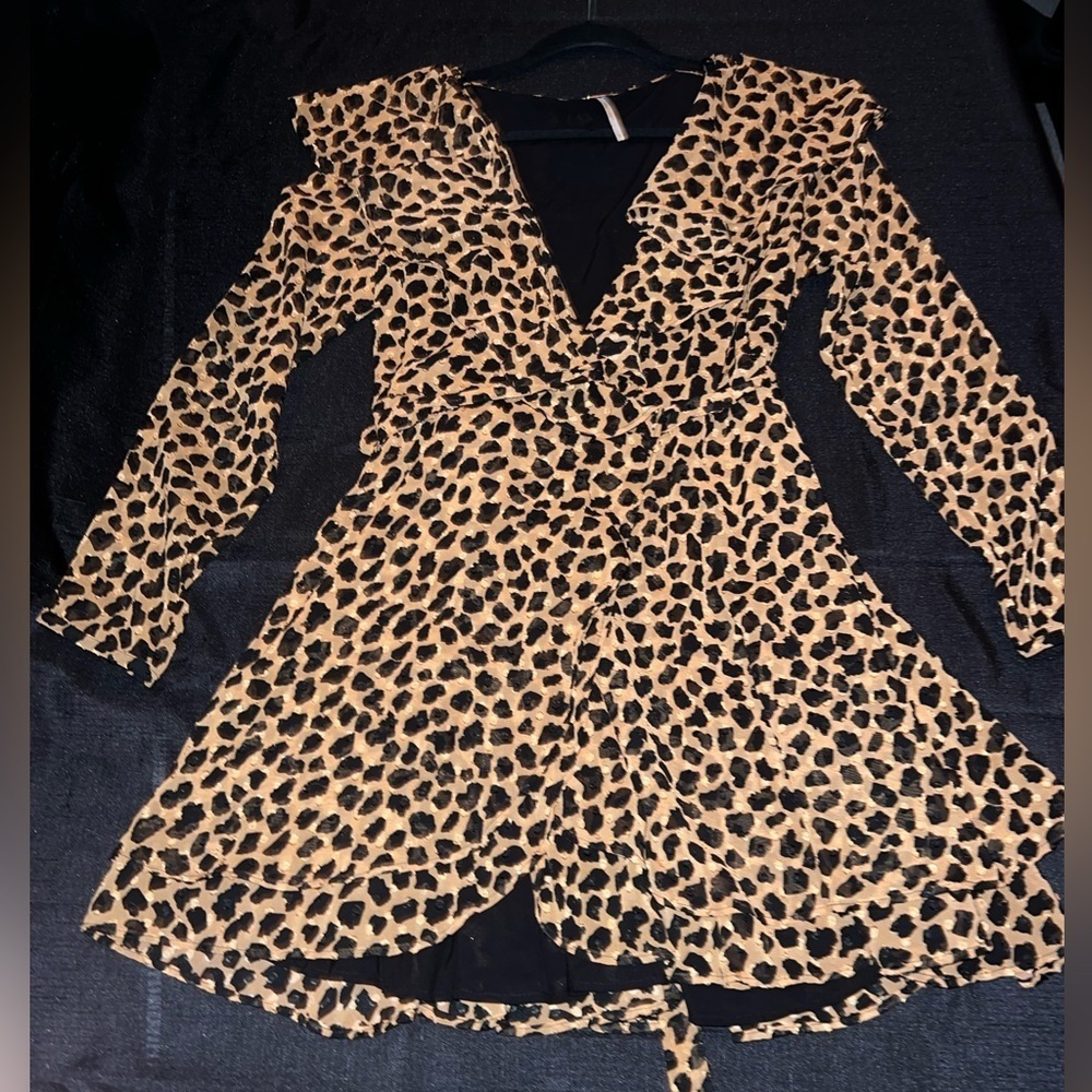 Free People Frenchie Leopard Print Ruffle Wrap Mini Dress